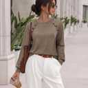 siliteelon Lace Long Sleeve Tops Dress Shirt Womens Crew Neck Loose Dressy Blouse Business Casual Work Summer 2026 Coffee (Brown, L)