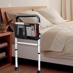 Bed Rails for Elderly Adults Safety with Adjustable Heights Storage Pocket Assist Support Side Railings Seniors Slides Under Mattressbed Cane Guard Bed Handles Bars (White)