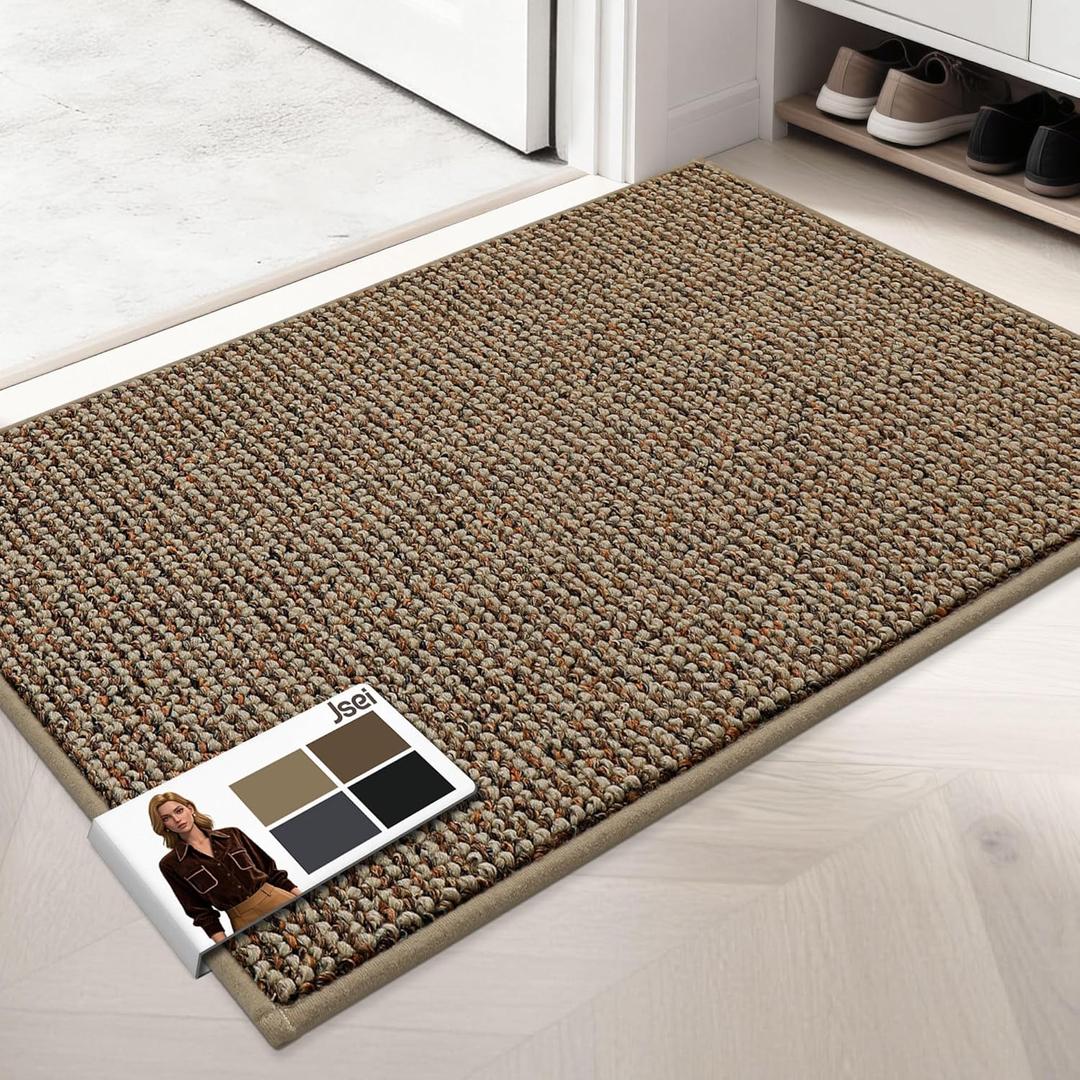 JSEI Dirt Trapper Door Mat 24"x36" Non-Slip Washable Entrance Mat, Dog Doormats, Absorbent & Fade-Resistant Floor Mats, Low Profile Welcome Mats for Entryway, Front Door, and Inside Entrance, Taupe