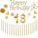 Yerliker 29 Pcs 18th Birthday Cake Decorations Rhinestone Glitter 18th Cake Toppers Candles DIY Decor for 18th Birthday Anniversary Party Supplies(Gold)