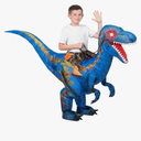 Spooktacular Creations Kids Halloween Raptor Inflatable Costume, LED Eyes Ride Raptor Dinosaur Blow Up for Halloween Party, Blue