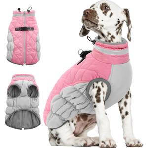 AOFITEE Dog Coat, Warm Dog Jackets for Small Dogs, Dogs Winter Coat with Harness Built in, Reflective Pet Winter Jacket, Waterproof Windproof Puppy Puffer Jacket Fleece Vest, Pink XS