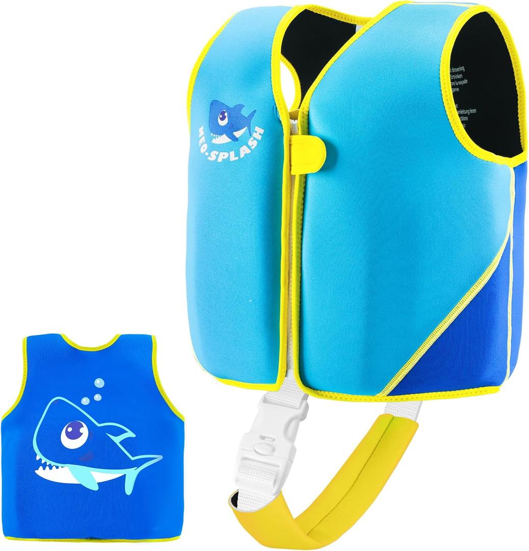 Kids Swim Vest Neoprene Swimming Aid with Adjustable Safety Strap for Age 1-3 and 3-6 (220-Blue)
