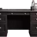 Sauder Palladia Office Desk with Drawers, Executive Desk with File Cabinet Storage, Cable Management, Keyboard Tray, in Wind Oak Finish