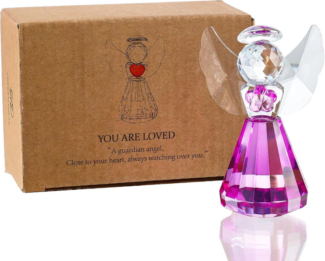 HDCRYSTALGIFTS 3'' Purple Crystal Guardian Angel Figurine Gifts for Women,Art Glass Christmas Angel Ornaments Statue Collectibles Home Decor