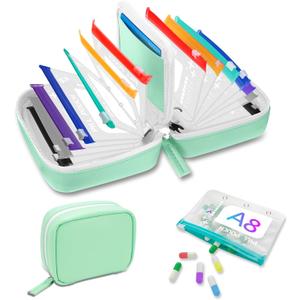 A8 Waterproof Pill Organizer Set, Twice-Daily Large Pill Organizer for Seven Days, Pill Storage with 14 Color-Coded Pouches, Reusable Travel Medicine Organizer