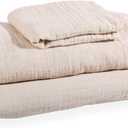 3-Piece 100% Organic Cotton Muslin Bed Sheet Set, Twin Size, Breathable & Soft, Includes Flat Sheet, Fitted Sheet, and Pillowcase | Unisex Bedding for Boys & Girls | Neutral Ivory Color