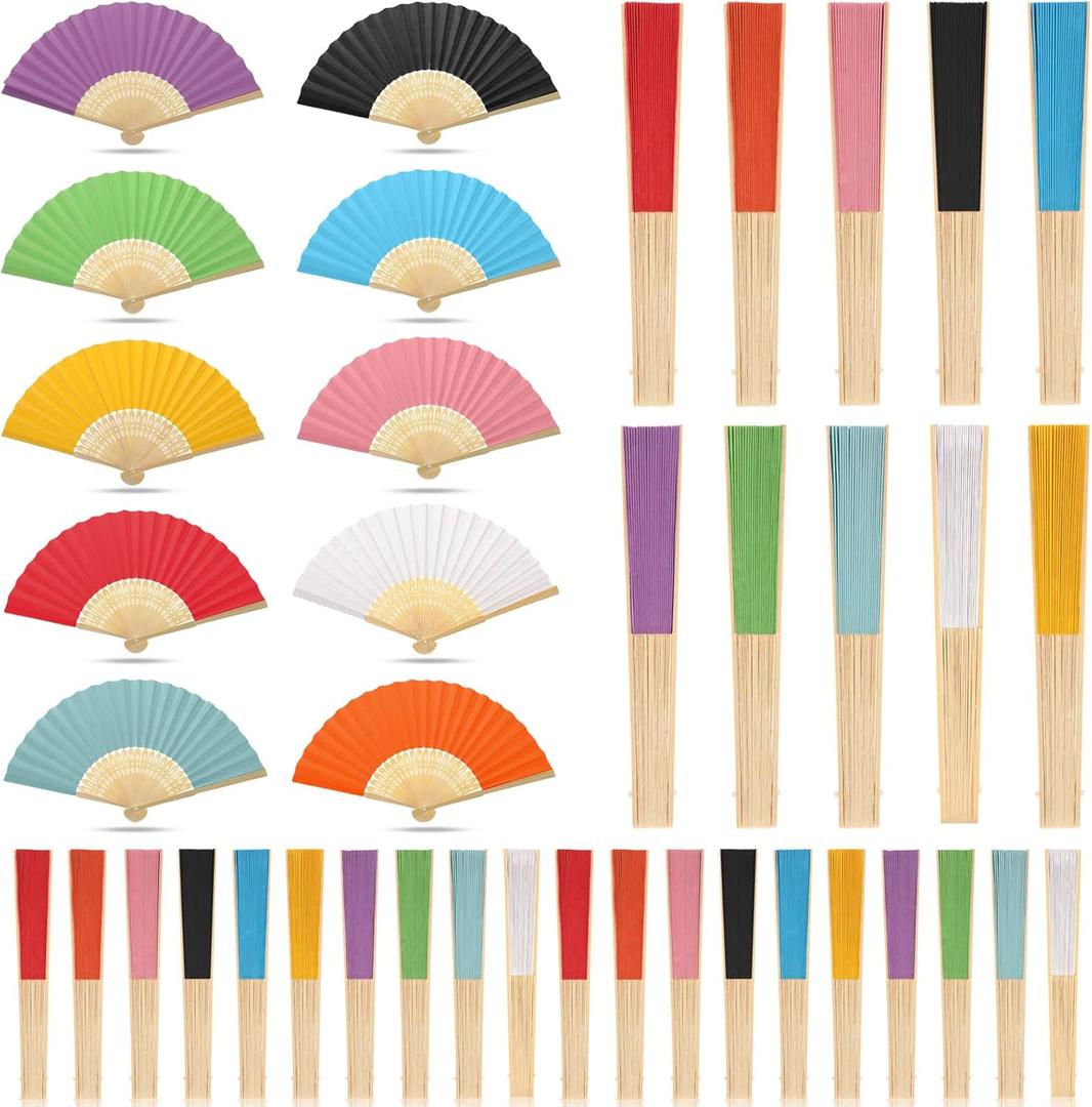 Yinkin 100 Pack Folding Fans Bamboo Handheld Folded Craft Hand Japanese Chinese Fans for Weddings Bridal Dancing Church DIY Decoration Women Gift Party Favors (Multi Colors)