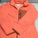 Amazon Essentials Women's Sherpa Color Blocked Long-Sleeve Mockneck Full-Zip Jacket, Coral Pink/ Tobacco, Small