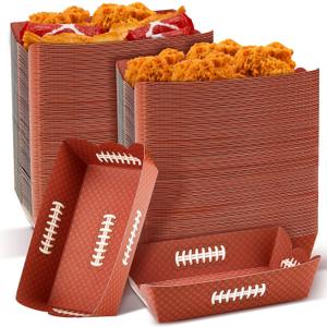 Zhehao 100 Pcs Football Paper Food Trays Football Birthday Party Supplies Disposable Serving Nachos Boats for First Year Down Birthday, Baby Shower, Sport Party, Snacks, Taco, Seafood Plates