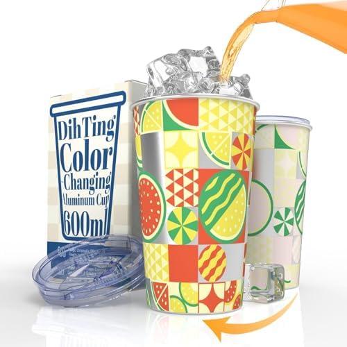 DiHTing Reusable 21oz Color Changing Cup with Lid, Unbreakable Metal Drinking Cup for Summer Parties, Family Gatherings and Outdoor Events, Watermelon Pattern
