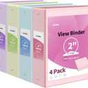SUNEE 3 Ring Binders 2 Inch 4 Pack, Clear View Binder Three Ring PVC-Free (Fit 8.5x11 Inches) for School or Office Supplies, Assorted Pastel