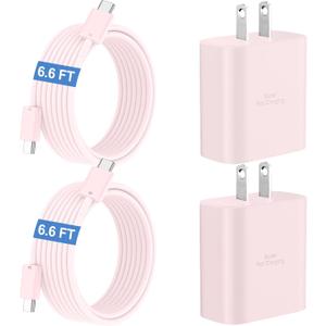 45W Super Fast Charger USB C Android Phone Type C Charger Fast Charging Block with 6.6FT Cord for Samsung Galaxy S26/S26 Ultra/S26+/S25 Ultra/S25/S24 Ultra/S24/S23 Ultra/S22/S21/S20/Note 10, Pink