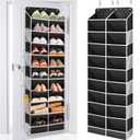 ULG Over The Door Shoe Organizer for Closet Fit 24-32 Pairs with Large Deep Pockets, Narrow Shoe Rack for Door Hanging Boots Storage, Black (10-Tier)