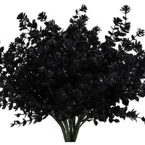 Black Artificial Flowers, Fake Outdoor UV Resistant Plants Faux Plastic Greenery Shrubs Indoor Outside Hanging Planter Home Kitchen Office Wedding, Garden Decor (Black) 2 Pack