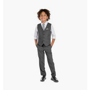 Boys' 6-Piece Formal Slim Fit Suit Set, Vest, Pants, Dress Shirt, Tie, Pocket Square, and Bow Tie Size 12