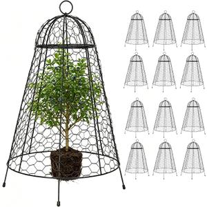 20" Tall Garden Cloches for Plants,12" Dia Extra Large Chicken Wire Cages,12-Pack Rustproof Metal Plant Protectors with Stakes, Heavy-Duty Fine Mesh Cloches for Outdoor Vegetables and Flowers (Black)