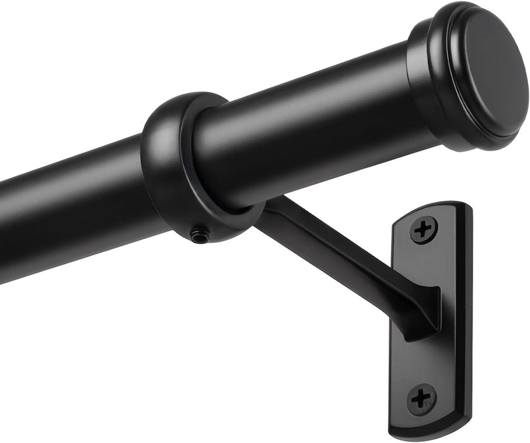 2 x Black Curtain Rod 28-48 Inch, 1" Diameter Curtain Rods for Windows, Heavy Duty Modern Drapery Rod with Brackets for Bedroom, Living Room, Kitchen, Patio