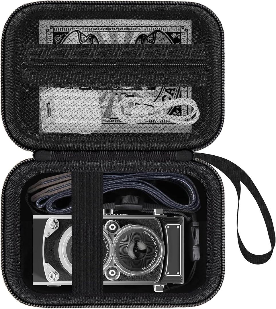 Camera Case for CHUZHAO Vintage Mini Digital Camera, Shockproof Storage Case with Elastic Straps & Mesh Pocket, Compatible with Portable TLR Style Retro Compact Small Camera (Case Only)