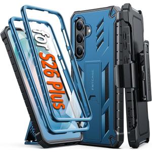 FNTCASE for Samsung Galaxy S26+ Plus Case: with Belt-Clip Holster | Kickstand | 2 Front Frames | Built-in Screen Protector Military Grade Protection Rugged Protective Case for S26 Plus 6.7 inch Blue