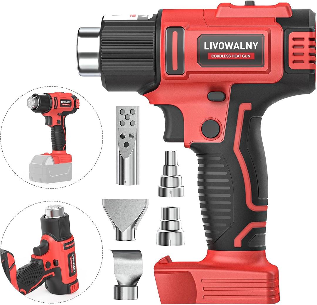 Cordless Heat Gun for Milwaukee 18V Battery, LIVOWALNY 18V 350W Hot Air Gun I: 300572F), II: 5501022F) Dual Temperature Control Battery Powered Heat Gun Kit for Shrink Tubing (No Battery)
