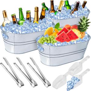 4 Gallon Ice Buckets for Parties, IKAYAS Galvanized Metal Ice Bucket Ice Tub with Scoop for Cocktail Bar Mimosa Bar Supplies, Large Champagne Bucket Beer Bucket Metal Tub (3 Pack) 