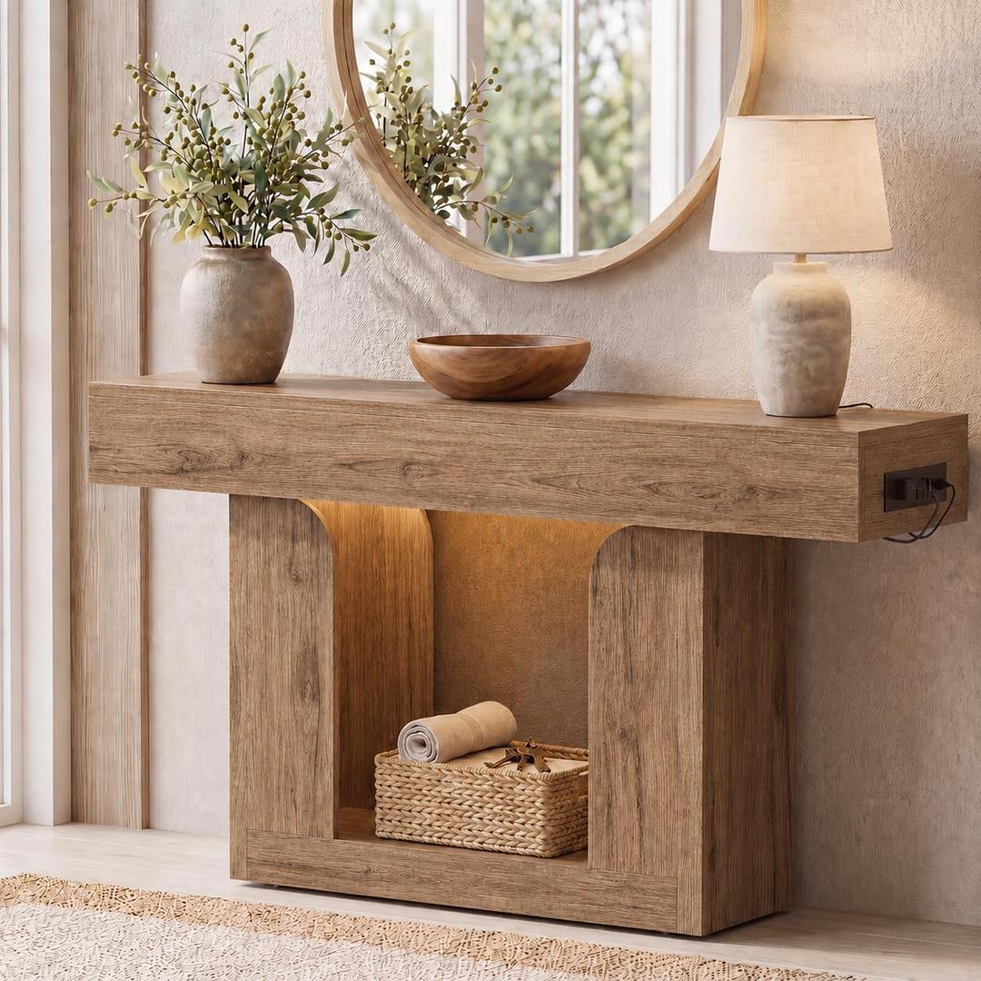 Homieasy Console Table, 47" Entryway Table with Charging Station, 47.2"