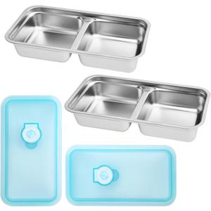 2pcs Grab and Go Snack Containers, Stainless Steel Double Compartment Snack Containers with Lids, Reusable Food Lunch Meal Container Prep for Travel, Small Packs Container