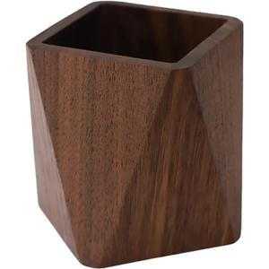 Black Walnut Wooden Pencil Box, Multiple-Use Desk Writing Stationary Organizer Wood Pen Holder Cups Office School Supplies Storage (Prismatic Shape)