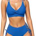 OQQ Women's 2 Piece High Waisted Bikini Sets V Neck Swimsuits Adjustable Straps Tummy Control Bathing Suits 2026 Beach, Medium
