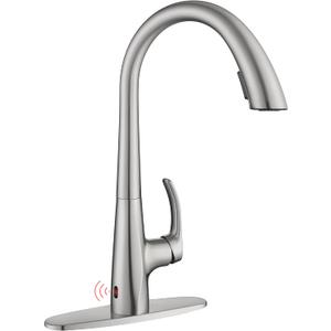 Touchless Pull Down Kitchen Sink Faucet, Brushed Nickel Activated Smart Motion Sensor Kitchen Faucet Single Handle, Stainless Steel Hands Free Faucet with Sprayer for Kitchen Sink