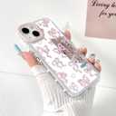 2 x NITITOP Compatible with iPhone 14 Plus Case Cute Mirror Bow Love Heart Pattern for Women Girls Ribbon Design Shockproof Silver Protective Phone Cover - Light Pink Bow