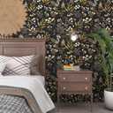Laatse Vintage Wallpaper Peel and Stick Black Floral Wallpaper 17.5'' x 393'' Gold Leaf Contact Paper Vinyl Waterproof Self Adhesive Boho Botanical Wall Paper for Bedroom Shlef Cabinet Dcor