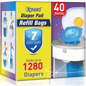 Diaper Pail Refill Bags 40 Pack, Compatible with Arm&Hammer Disposal System, Diaper Bags with Upgraded Odor Lock, Seal and Toss Diaper Pail Refills, Holds up to 1280 Baby Diapers