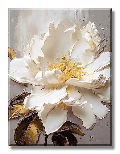 Elegant White Floral Canvas Art, Modern Flower Pictures for Wall Decor, Flowers Poster Print for Living Room Bedroom Bathroom Wall Decorations, Framed 12x16 Inch