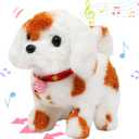 Hopearl Walking Dog with Bell Interactive Electronic Pet Plush Toy Puppy Woof and Moving Animated Nodding Head Gifts for Toddlers Birthday, Brown, 7''