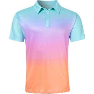 uideazone Mens Golf Shirt Dry Fit Athletic Polo Shirts Moisture Wicking Performance 3D Print Short Sleeve (Small, Gradient Colorful)