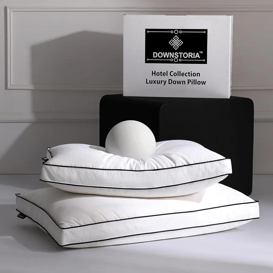 DOWNSTORIA Feather Down Pillows King Size Set of 2 with Gusset, Luxury Hotel Collection Bed Pillow 2 Pack, Down Surrounded Pillows for Sleeping, Soft Fluffy for Side, Back Sleepers 20x36 in.