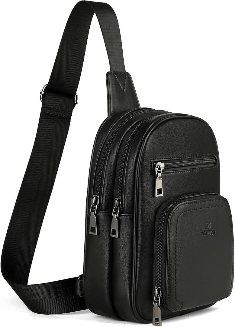 FADEON Sling Bags for Women Crossbody Bags, Designer PU Leather Sling Purse Multi-Pocket Packs with Card Slot Purse Black