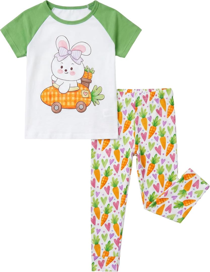 Bamboo Viscose Toddler Girls Short Sleeve Pajamas 2-6Y