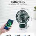 Camping Fan with Remote Control - 12000mAh Rechargeable Battery Powered Fan, Camping Fans for Tents with LED light & Hanging Hook, Rechargeable Battery Operated Ceiling Fans for Tent RV Bed, Green, 6.1inch