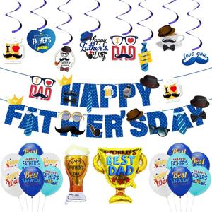 Father's Day Decorations, Happy Fathers day Banner Balloons Set Hanging Swirls Blue Double Sided for Father's Day Decorations