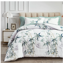 7 Pieces Bed in a Bag Queen Comforter Set with Sheets, Green Leaves on White Botanical Design Bedding Sets for All Season (1 Comforter, 2 Pillow Shams, 1 Flat Sheet, 1 Fitted Sheet, 2 Pillowcases)