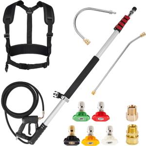 M MINGLE Telescoping Pressure Washer Wand, 20 Feet Aluminum High Power Washer Telescopic Spray Wand with 2 Extension Wands, 5 Spray Nozzle Tips, 2 Couplers and Support Belt, 4000 PSI