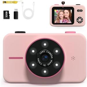 Makolle Kids Camera,Kids Camera for Girls,Kids Video Camera for Age 6-8 ，Kid Camera for vlogging,Christmas Birthday Gifts PortableToddler Cameras Dual Lens 2.4 Inch with 32G TF Card-Pink