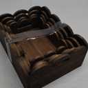 4 Pcs Scalloped Baskets with Handle 4 Size Wooden Countertop Storage Box Multipurpose Fruit Vegetable Crate Rectangular Decorative Serving Tray Organizer for Kitchen Bathroom Home Decor(Brown)