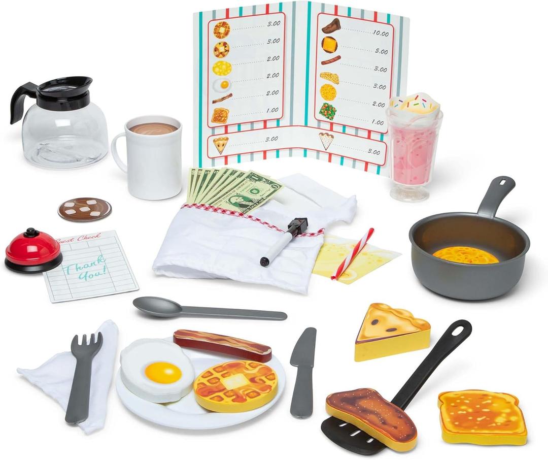 Melissa & Doug Star Diner Restaurant 41-Piece Play Set with Toy Food, Cookware & Play Kitchen Accessories, Preschool Learning Toys for Girls & Boys 3+
