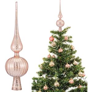 Gejoy Mercury Glass Finial Christmas Tree Topper 12 Inches Vintage Spherical Xmas Tree Topper Mid Century Christmas Ornament for Home Xmas Holiday Party Decorations(Champagne Gold)