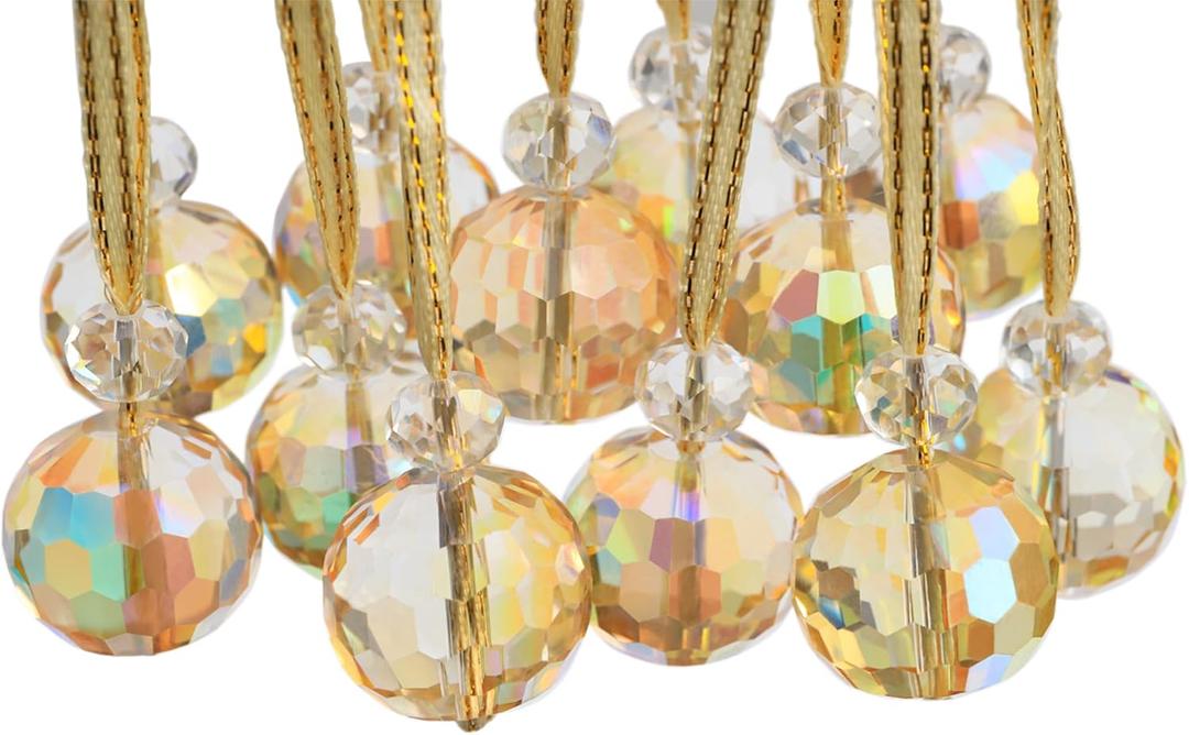 12 Pcs Crystal Glass Christmas Balls Ornaments, 0.87" Mini Prism Ball Christmas Tree Decorations, Hanging Crystal Ornament Clearance for Xmas Wedding Party Home Decor (Sparkly Gold)