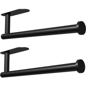 Under Cabinet Wall Mount Paper Towel Holder, Self-Adhesive Bar, Stainless Steel 13 inch (Black, 2)